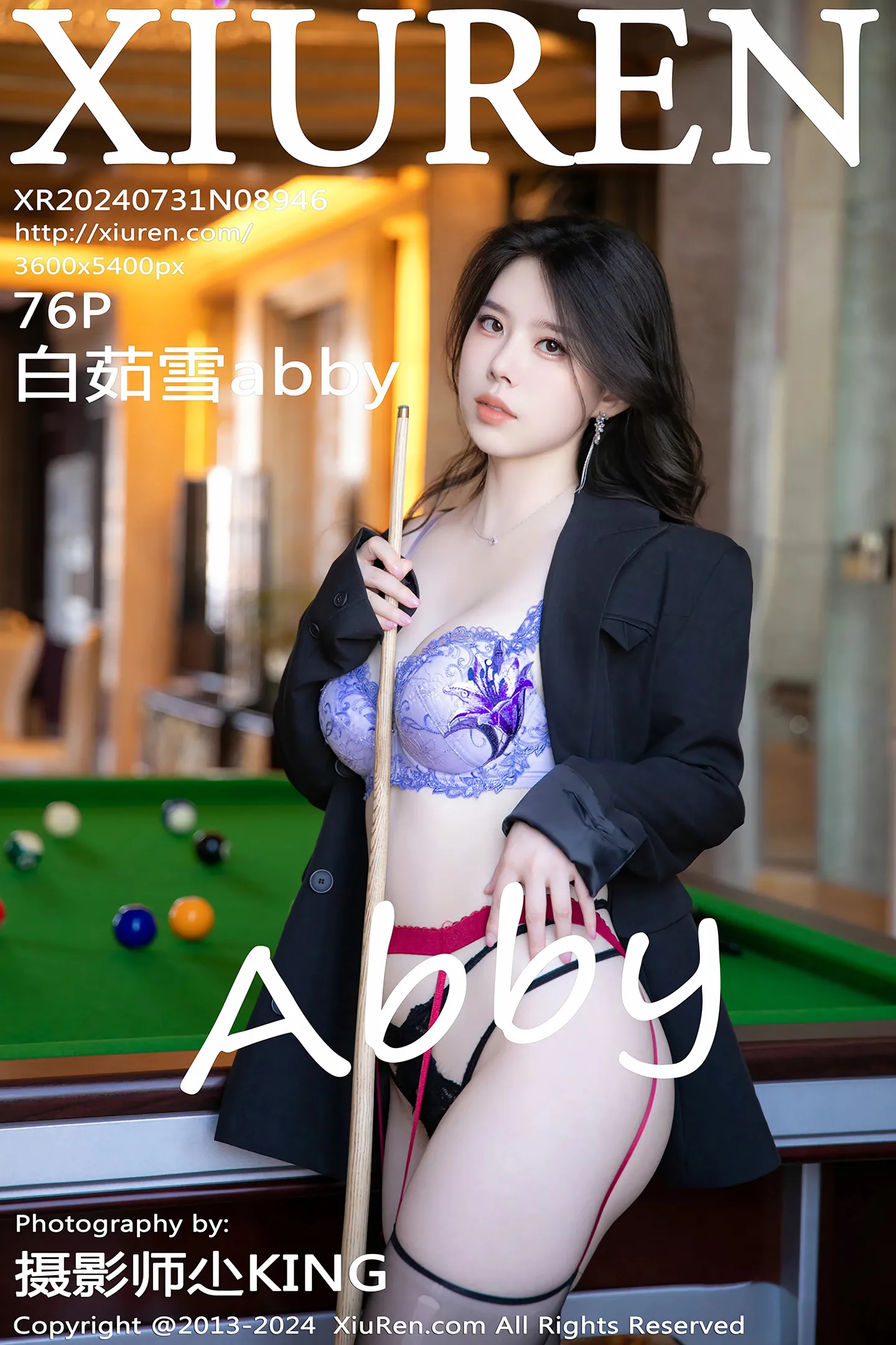 [XiuRen秀人网]No.8946_模特白茹雪abby台球主题性感蕾丝内衣配黑丝吊袜秀美腿诱惑写真76P-秀人网 - XiuRen.Space